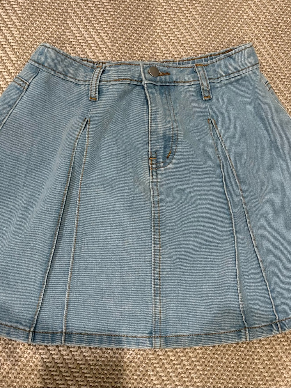 Hayden Light Blue Denim Paneled A-Line Skirt